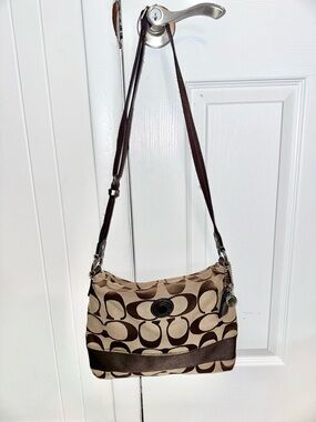 Coach Tan and Brown Signature Crossbody Bag